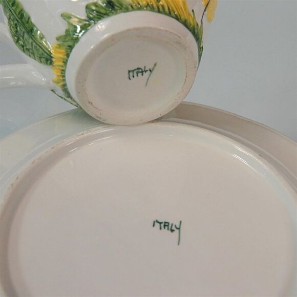Vintage Italian Cup And Saucer Set Green Garden Ferns And Flower Bud Cottagecore - Picture 8 of 12